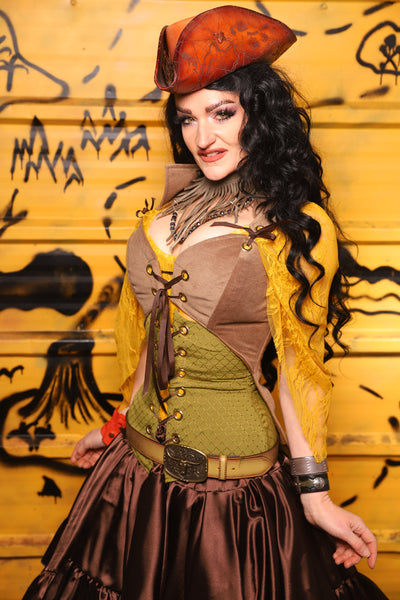 Tailed Cropped Overbust in Tan Sand Velvet -  THE SWASHBUCKLERS: PART 1