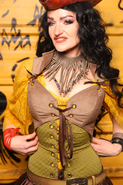 Tailed Cropped Overbust in Tan Sand Velvet -  THE SWASHBUCKLERS: PART 1