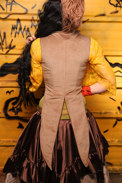 Tailed Cropped Overbust in Tan Sand Velvet -  THE SWASHBUCKLERS: PART 1