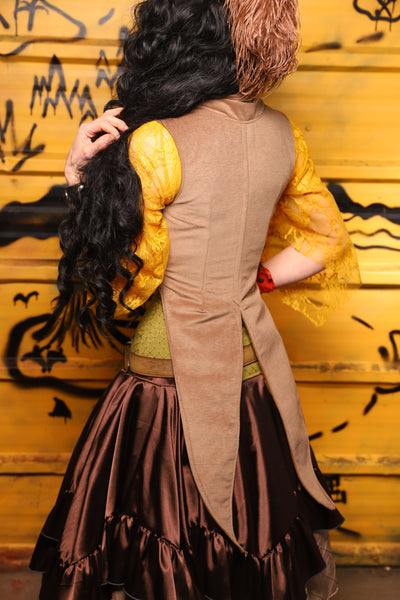 Tailed Cropped Overbust in Tan Sand Velvet -  THE SWASHBUCKLERS: PART 1