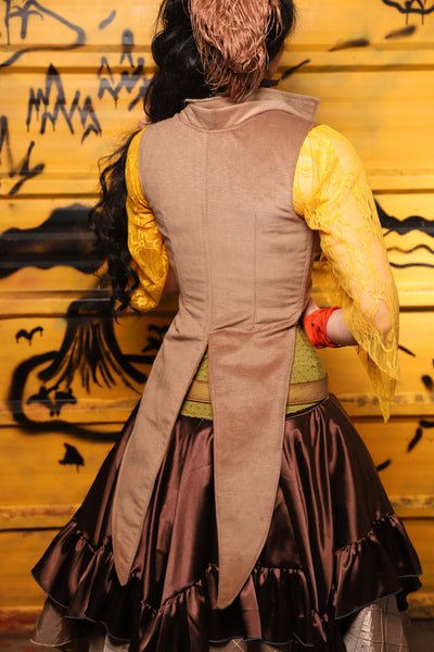 Tailed Cropped Overbust in Tan Sand Velvet -  THE SWASHBUCKLERS: PART 1