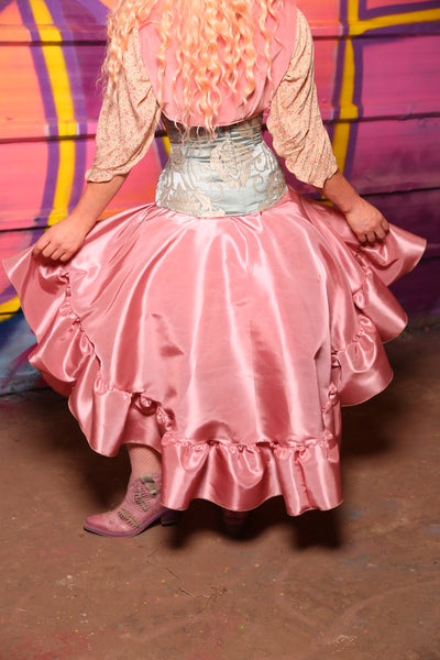 Crescent Skirt with Ruffle in Cotton Candy Pink Taffeta #8 - "Paradise Estate Collection"