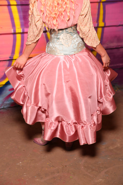 Crescent Skirt with Ruffle in Cotton Candy Pink Taffeta #8 - "Paradise Estate Collection"