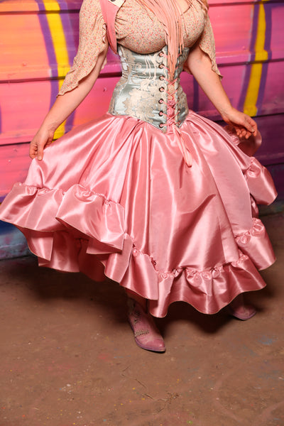 Crescent Skirt with Ruffle in Cotton Candy Pink Taffeta #8 - "Paradise Estate Collection"