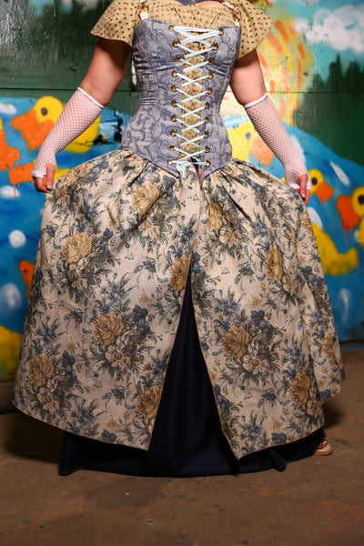 Queenie Split Front Overskirt w/ Big Pocket in Victorian Wallpaper Splendor - Quack & Splash Collection