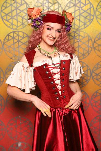 Elizabeth Corset in Rustic Red Upholstery -  Bonfires, Blessings, and Blooms Collection