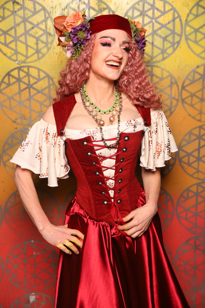 Elizabeth Corset in Rustic Red Upholstery -  Bonfires, Blessings, and Blooms Collection