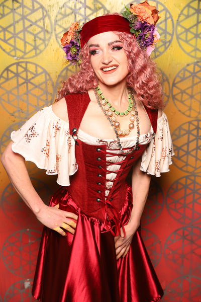 Elizabeth Corset in Rustic Red Upholstery -  Bonfires, Blessings, and Blooms Collection