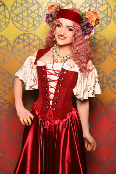Elizabeth Corset in Rustic Red Upholstery -  Bonfires, Blessings, and Blooms Collection