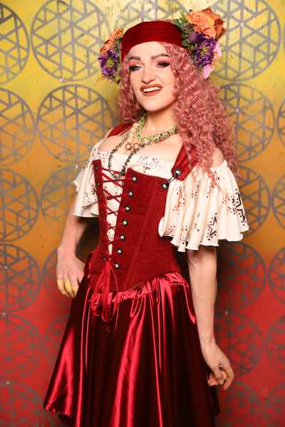 Elizabeth Corset in Rustic Red Upholstery -  Bonfires, Blessings, and Blooms Collection