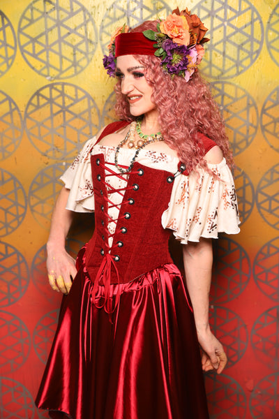 Elizabeth Corset in Rustic Red Upholstery -  Bonfires, Blessings, and Blooms Collection