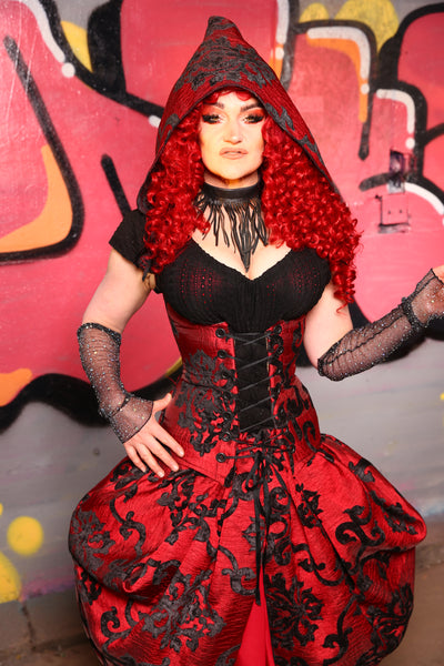 Hooded Vixen Corset in Red & Black Grace Chenille #15 - The Ruby Gloom Collection