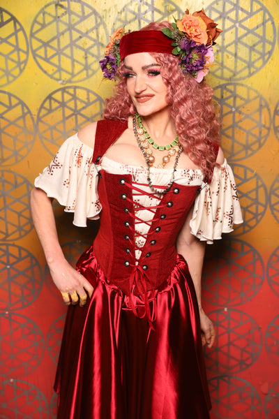 Elizabeth Corset in Rustic Red Upholstery -  Bonfires, Blessings, and Blooms Collection