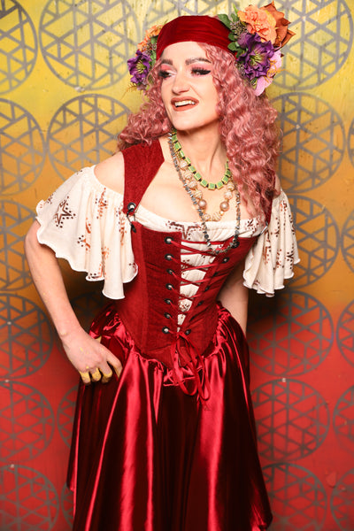 Elizabeth Corset in Rustic Red Upholstery -  Bonfires, Blessings, and Blooms Collection