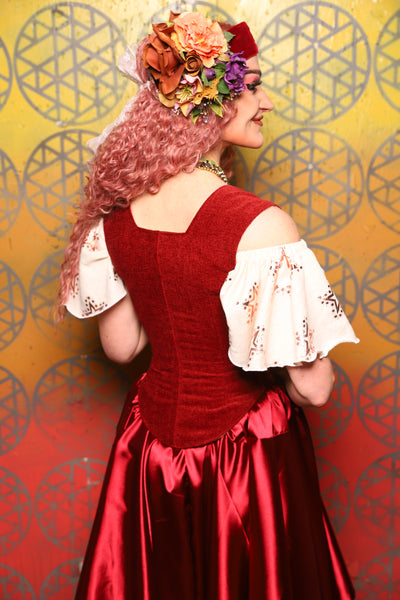 Elizabeth Corset in Rustic Red Upholstery -  Bonfires, Blessings, and Blooms Collection