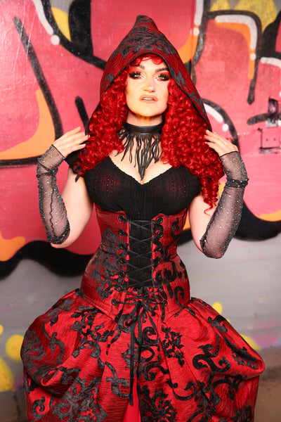 Hooded Vixen Corset in Red & Black Grace Chenille #15 - The Ruby Gloom Collection