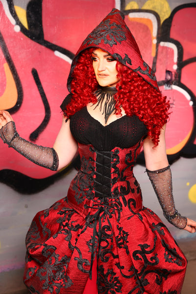 Hooded Vixen Corset in Red & Black Grace Chenille #15 - The Ruby Gloom Collection