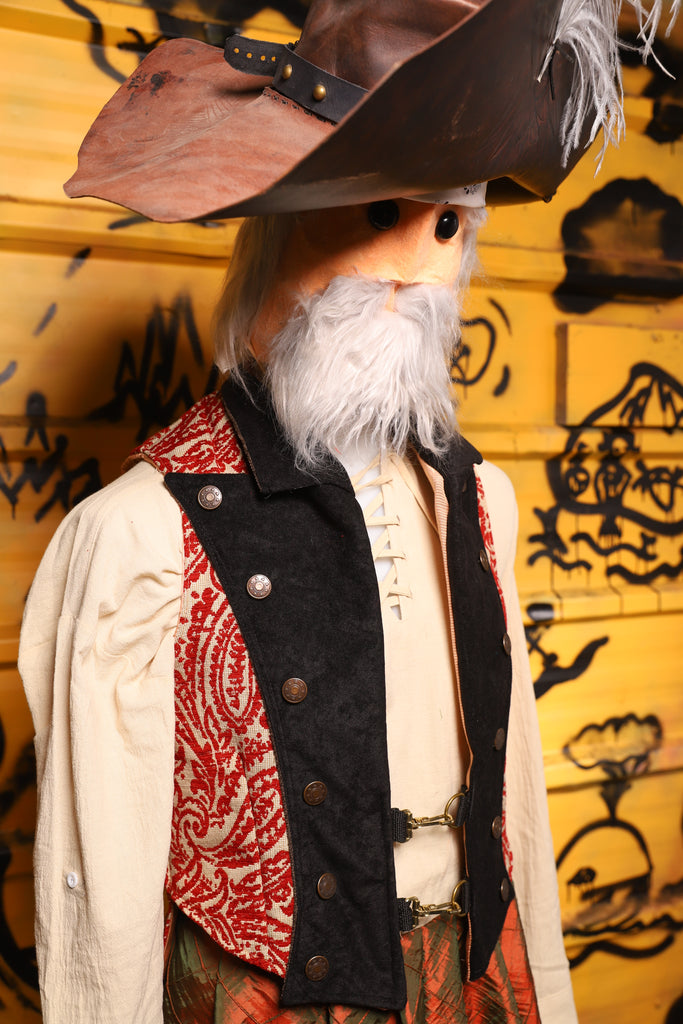 Swashbuckler Vest in Red & Cream Paisley Damask -  THE SWASHBUCKLERS: PART 1