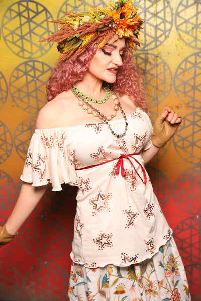 Breeze Blouse in Pink Metallic Stars - Bonfires, Blessings, and Blooms Collection