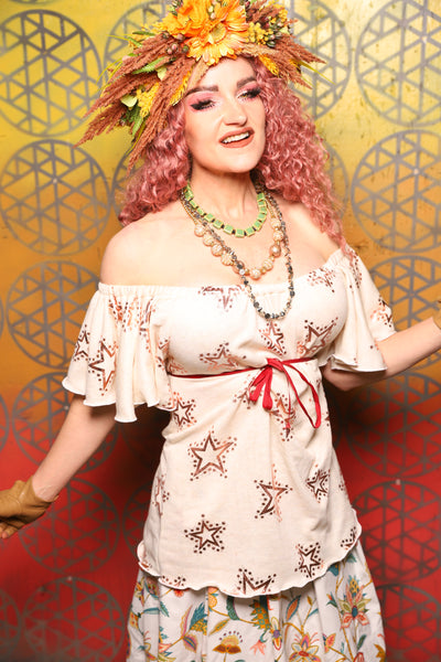 Breeze Blouse in Pink Metallic Stars - Bonfires, Blessings, and Blooms Collection