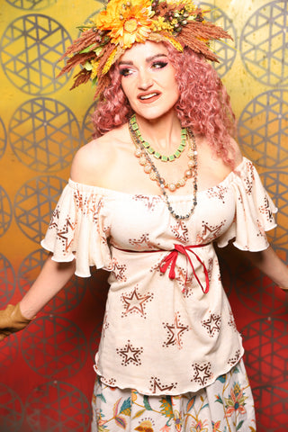 02. Breeze Blouse in Pink Metallic Stars - Bonfires, Blessings, and Blooms Collection