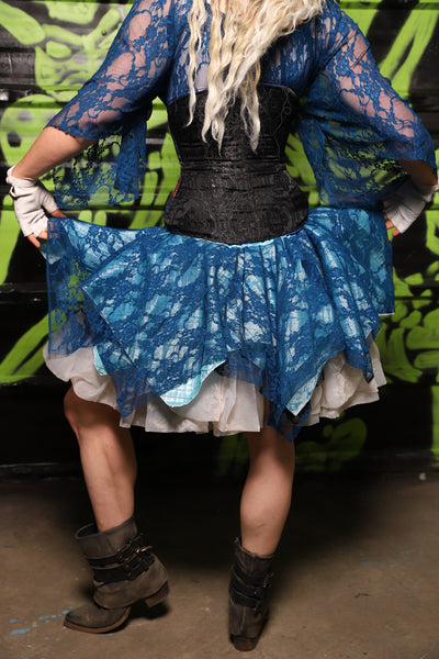 Mini Double Layer Fairy Skirt in Glass Blue Pintuck & Cobolt Blue Lace - Spooky Saturday Part 7