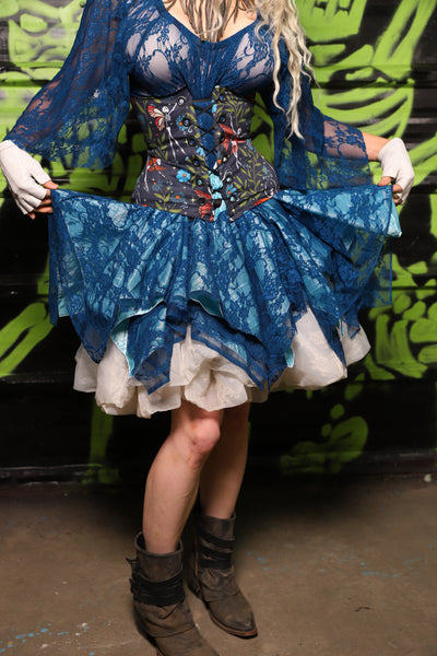 Mini Double Layer Fairy Skirt in Glass Blue Pintuck & Cobolt Blue Lace - Spooky Saturday Part 7