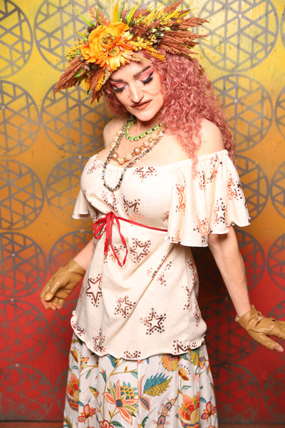 Breeze Blouse in Pink Metallic Stars - Bonfires, Blessings, and Blooms Collection