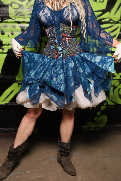Mini Double Layer Fairy Skirt in Glass Blue Pintuck & Cobolt Blue Lace - Spooky Saturday Part 7