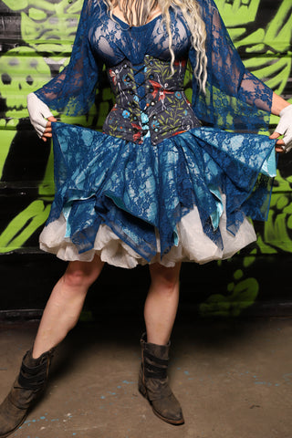 Mini Double Layer Fairy Skirt in Glass Blue Pintuck & Cobolt Blue Lace - Spooky Saturday Part 7