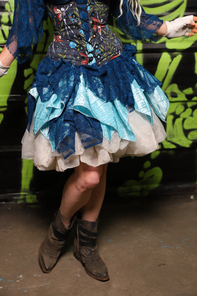 Mini Double Layer Fairy Skirt in Glass Blue Pintuck & Cobolt Blue Lace - Spooky Saturday Part 7