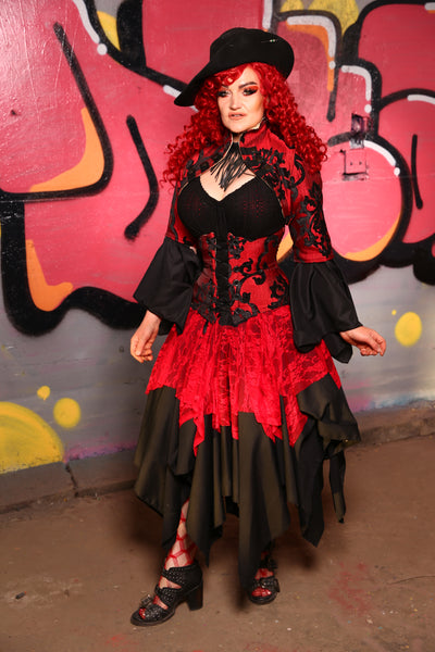 Double Layer Fairy Skirt in Black w/ Red Lace Mini Fairy Overlay #13 - The Ruby Gloom Collection