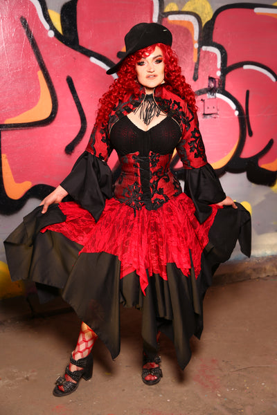 Double Layer Fairy Skirt in Black w/ Red Lace Mini Fairy Overlay #13 - The Ruby Gloom Collection