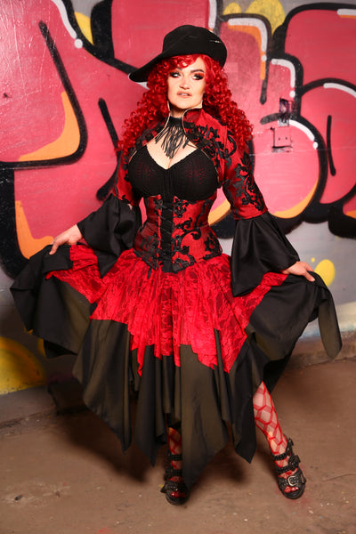 Double Layer Fairy Skirt in Black w/ Red Lace Mini Fairy Overlay #13 - The Ruby Gloom Collection