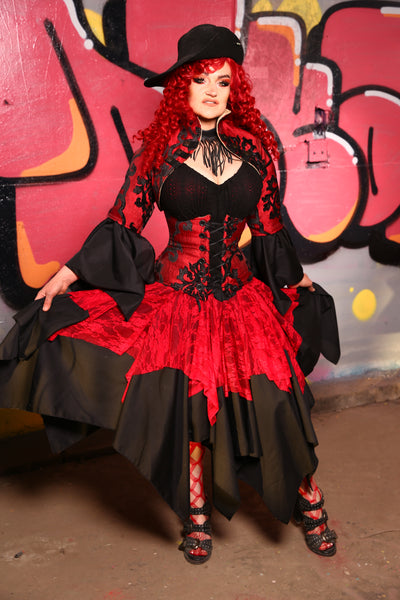 Double Layer Fairy Skirt in Black w/ Red Lace Mini Fairy Overlay #13 - The Ruby Gloom Collection