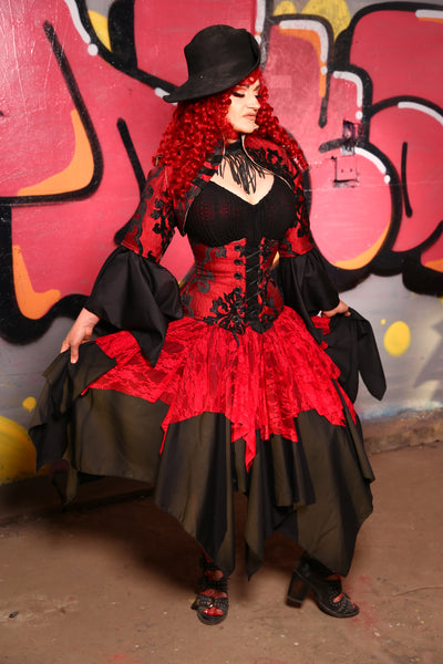 Double Layer Fairy Skirt in Black w/ Red Lace Mini Fairy Overlay #13 - The Ruby Gloom Collection