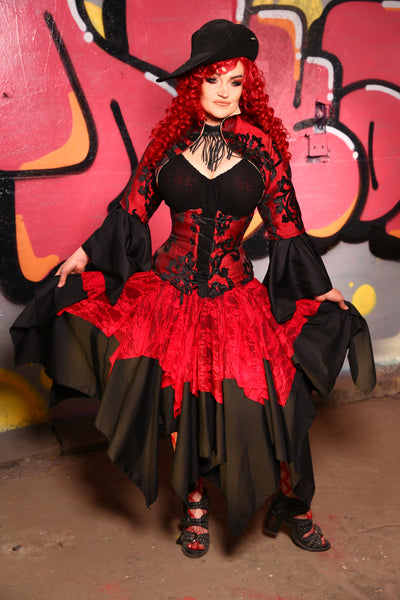 Double Layer Fairy Skirt in Black w/ Red Lace Mini Fairy Overlay #13 - The Ruby Gloom Collection