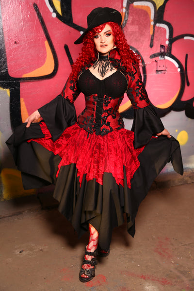 Double Layer Fairy Skirt in Black w/ Red Lace Mini Fairy Overlay #13 - The Ruby Gloom Collection