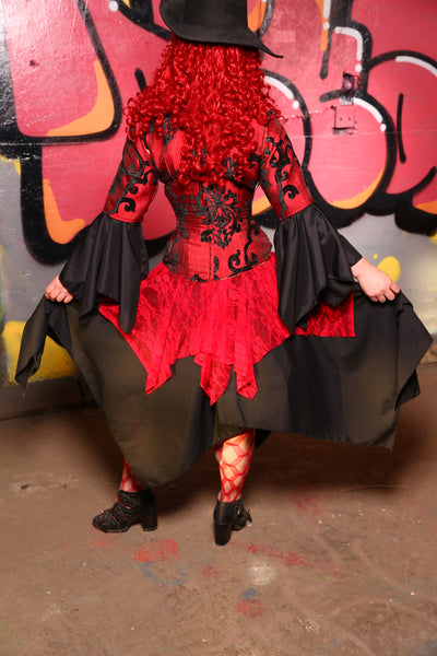 Double Layer Fairy Skirt in Black w/ Red Lace Mini Fairy Overlay #13 - The Ruby Gloom Collection