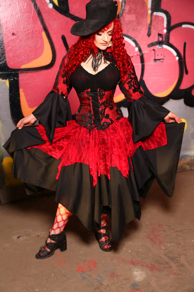 Double Layer Fairy Skirt in Black w/ Red Lace Mini Fairy Overlay #13 - The Ruby Gloom Collection