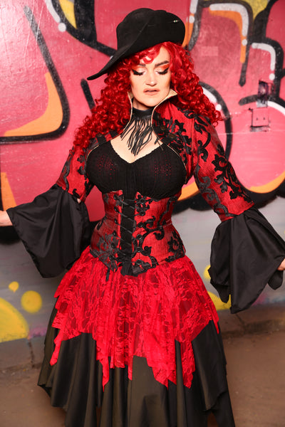 Detachable Flounce Sleeves in Red & Black Grace Chenille #12 - The Ruby Gloom Collection