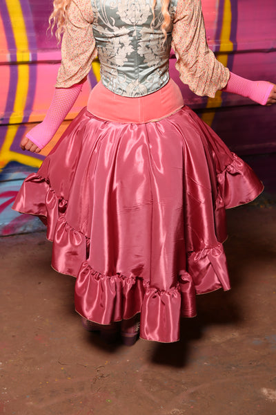 Crescent Skirt with Ruffle in Rosey Pink Taffeta #9 - "Paradise Estate Collection"