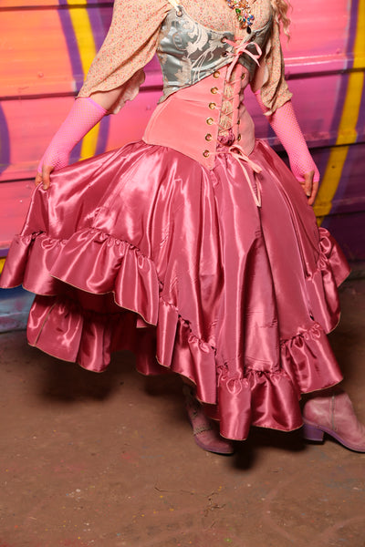 Crescent Skirt with Ruffle in Rosey Pink Taffeta #9 - "Paradise Estate Collection"