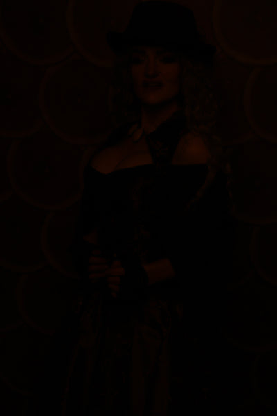 Petite Crossfire Overbust Corset w/Voyager Straps in Black and Gold Medallion - The Darling Starling Collection