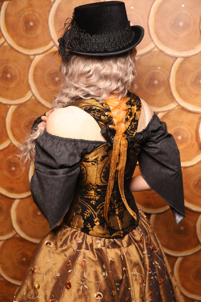 Petite Crossfire Overbust Corset w/Voyager Straps in Black and Gold Medallion - The Darling Starling Collection