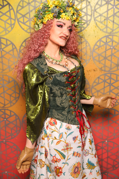 Elizabethan Corset in Forest Scroll - Bonfires, Blessings, and Blooms Collection