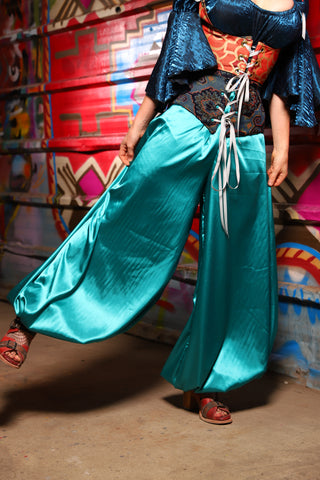 19. Harem Pants in Lagoon Shiny Satin - The Magic Carpet Ride Collection