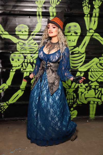 Tulip Skirt in Glass Blue Pintuck & Cobolt Blue Lace - Spooky Saturday Part 7