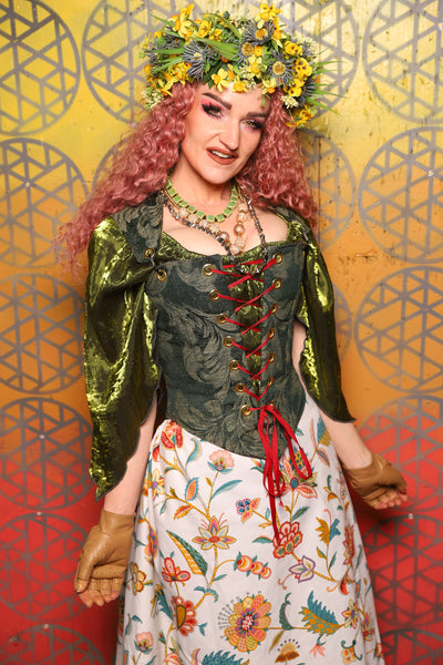 Elizabethan Corset in Forest Scroll - Bonfires, Blessings, and Blooms Collection