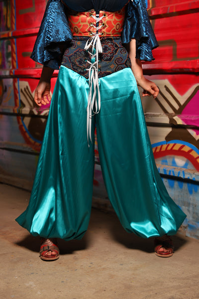 19. Harem Pants in Lagoon Shiny Satin - The Magic Carpet Ride Collection
